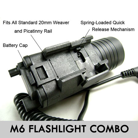 QD M6 LED Tactical Flashlight Red Laser Combo Sight-Black